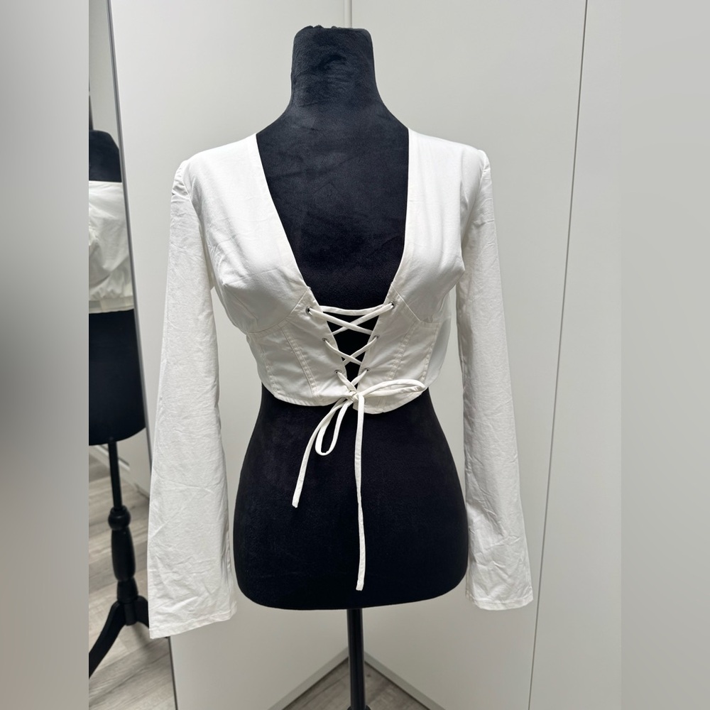 Bershka White Lace-Up Women's Crop Top